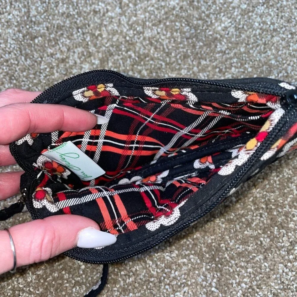 Vera Bradley wallet wristlet black floral print quilted  rectangular 2 pockets